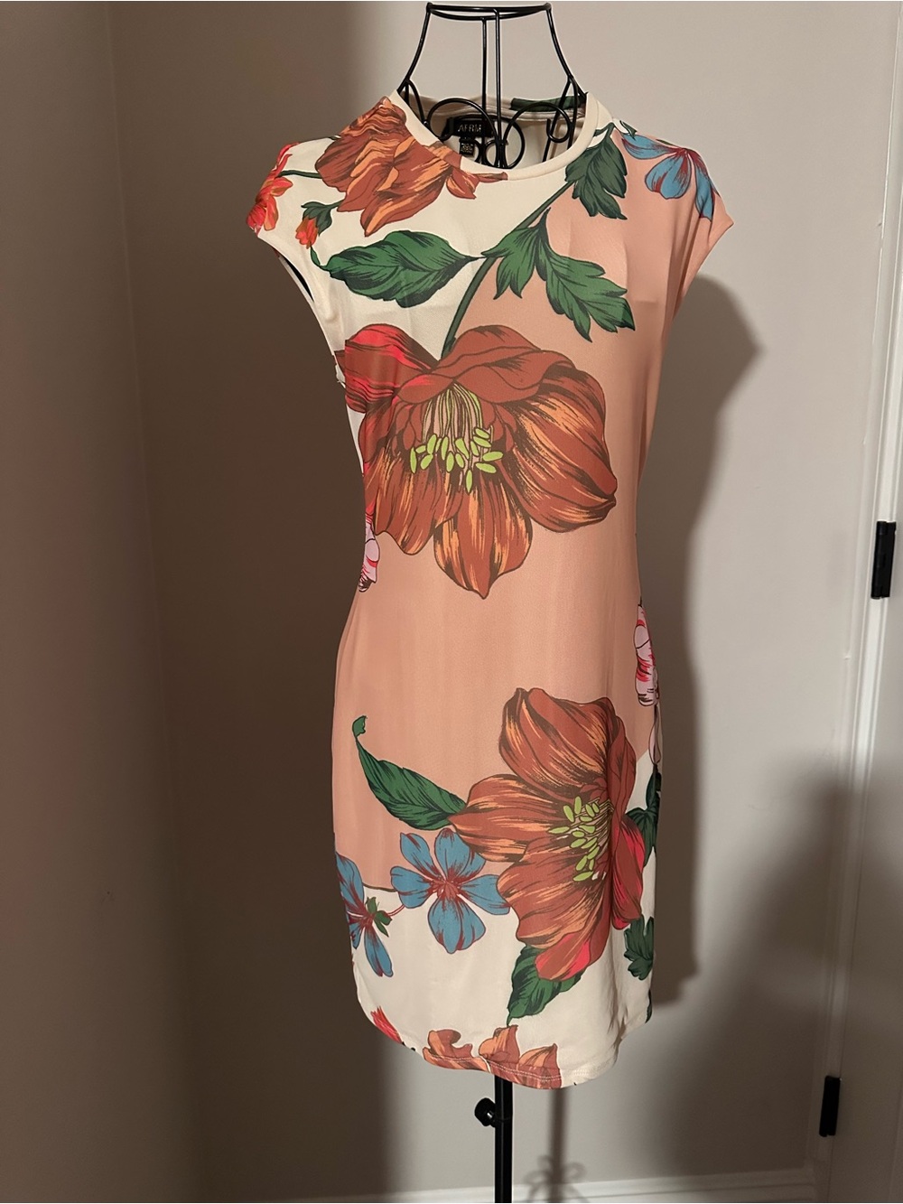 AFRM Peach Floral Cap-Sleeve Shift Dress
